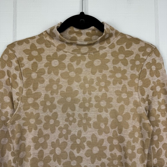 NWT American Eagle Tan Daisy Floral Mini Mock Neck Sweater Dress Retro Y2K 70s - Picture 2 of 5